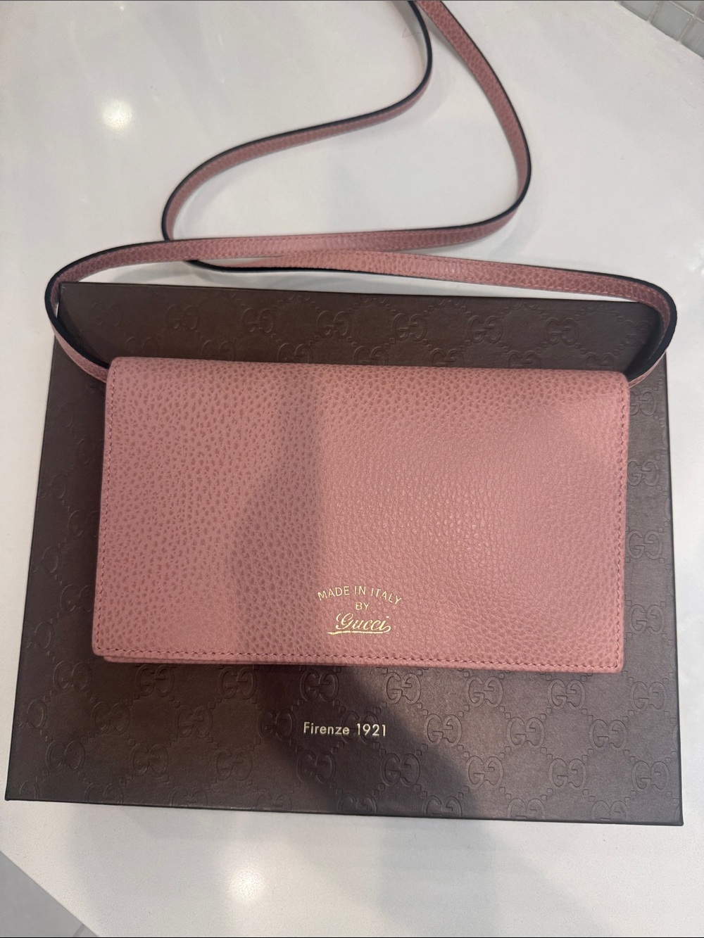 Gucci Rose Pink Pebbled Leather Crossbody Wallet